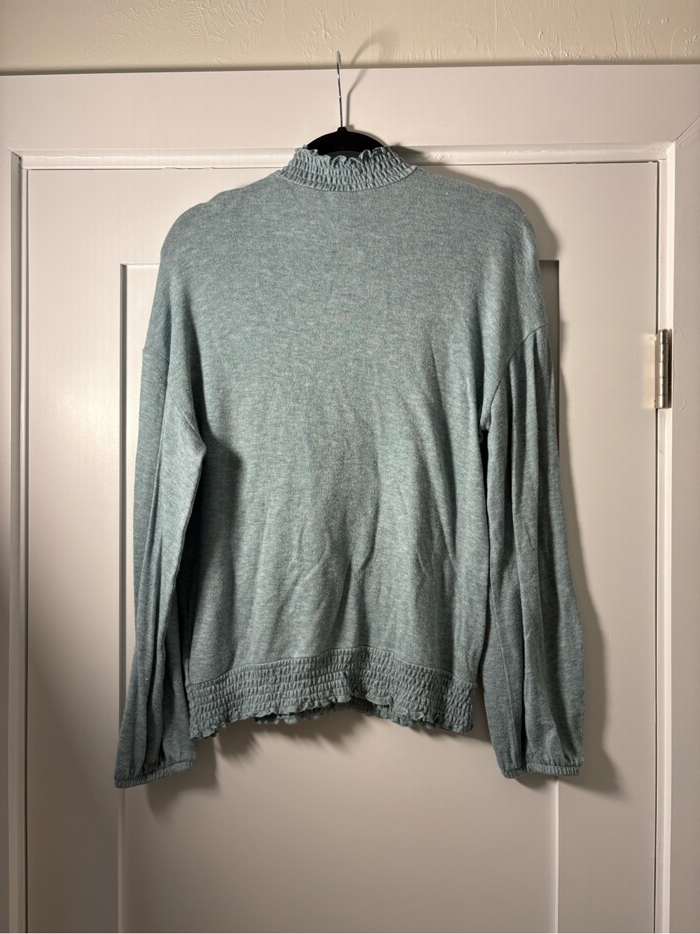 A New Day Smocked Ruffle Mock Neck Pullover Lightweight Sweater - Picture 3 of 5